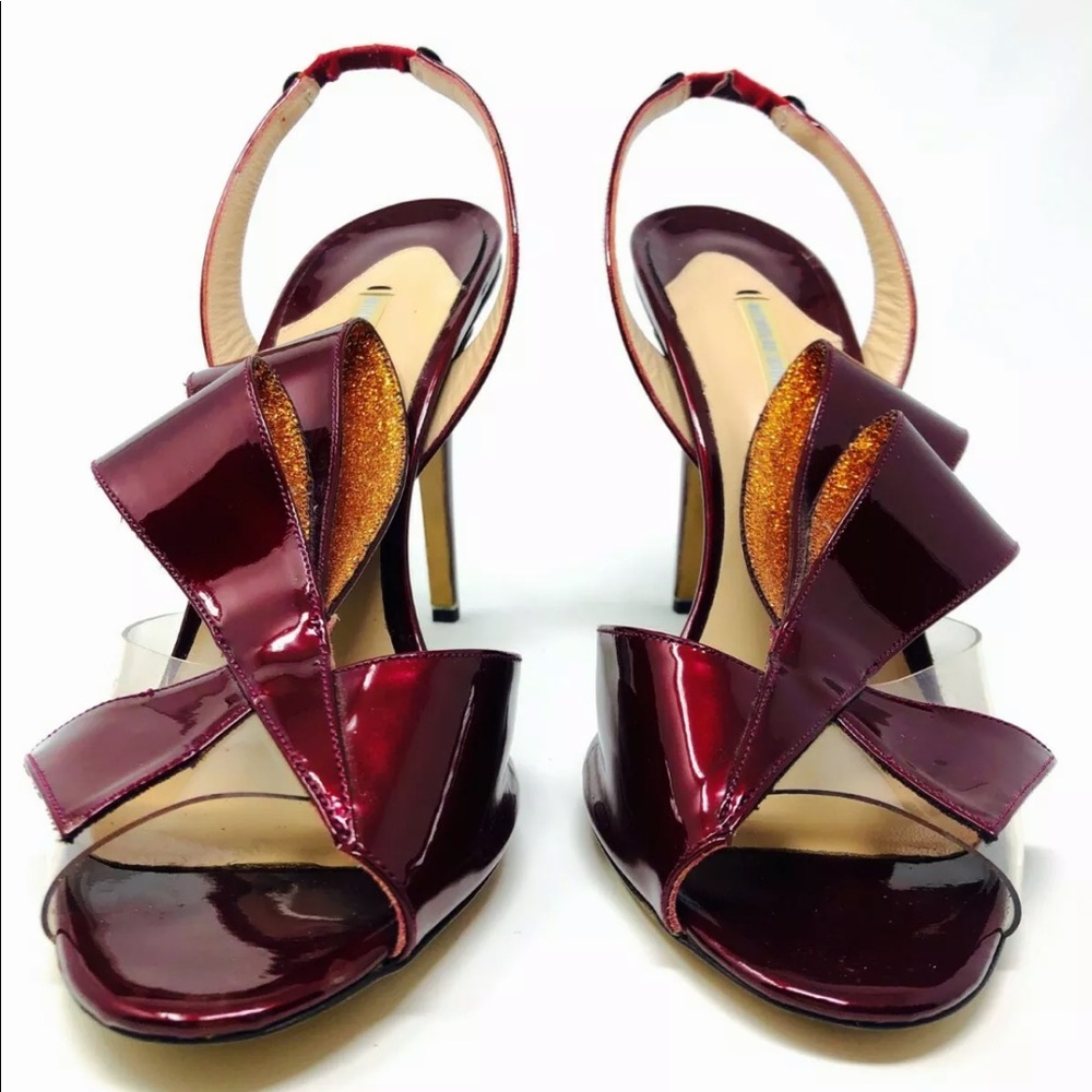Plexi pvc statement glitter bow ox blood burgundy Nicholas Kirkwood heels sandal - Picture 3 of 11